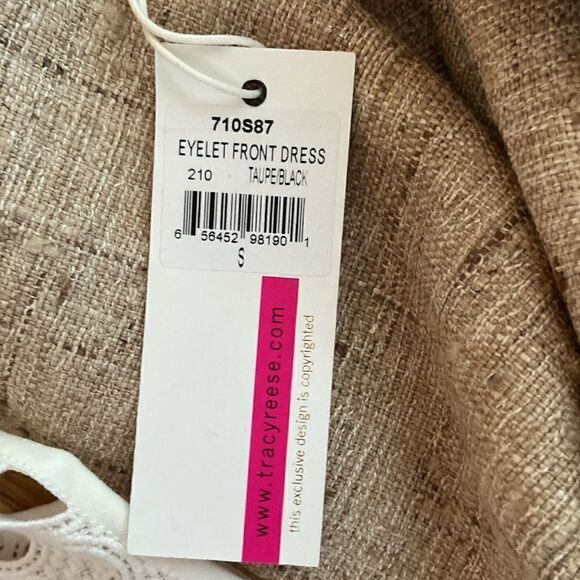 Tracy Reese White & Taupe Eyelet Lace Front Sleeveless Midi Dress Size Small NEW - Picture 8 of 10